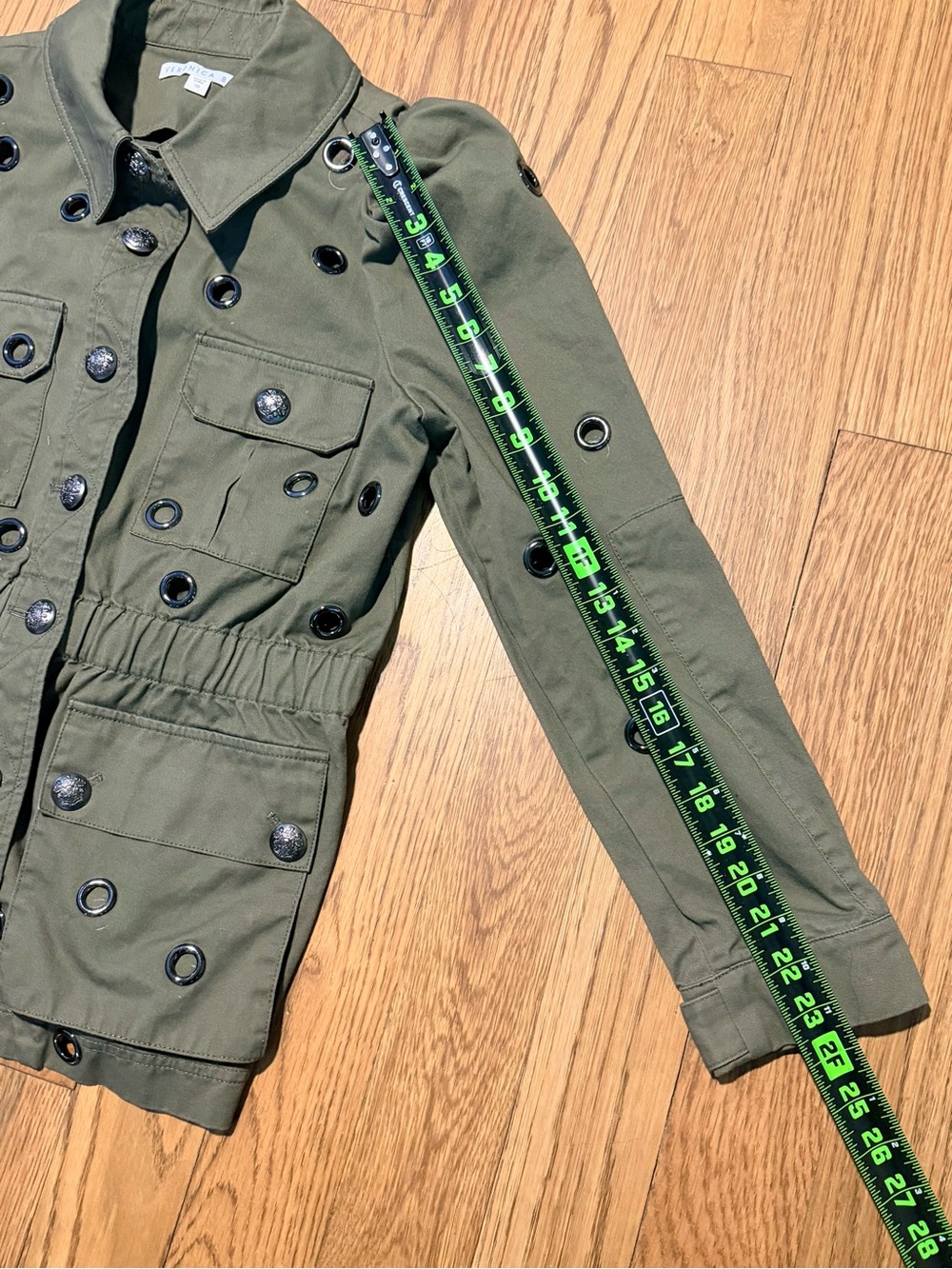 Veronica Beard Olive Grommet Military Utility Jacket Puff Sleeve Size 10 - Picture 5 of 11